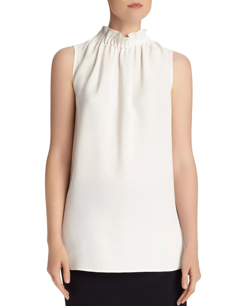 Lafayette 148 New York Percy Ruffle-Neck Top Size 2X Ivory Cream Sleeveless $398